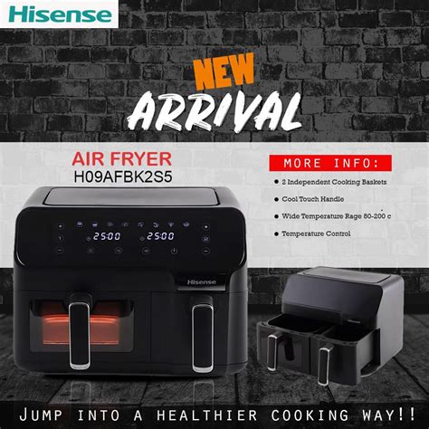Hisense H09AFBK2S5 Airfryer; 2 individual cooking basket - 5.3L & 3.3L non stick coated + 